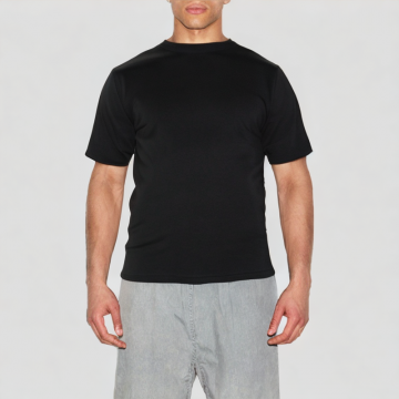 Black Cotton Round Neck Short Sleeves