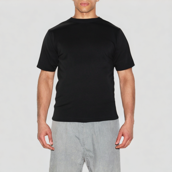Black Cotton Round Neck Short Sleeves
