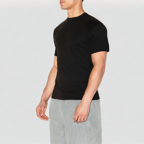 Black Cotton Round Neck Short Sleeves