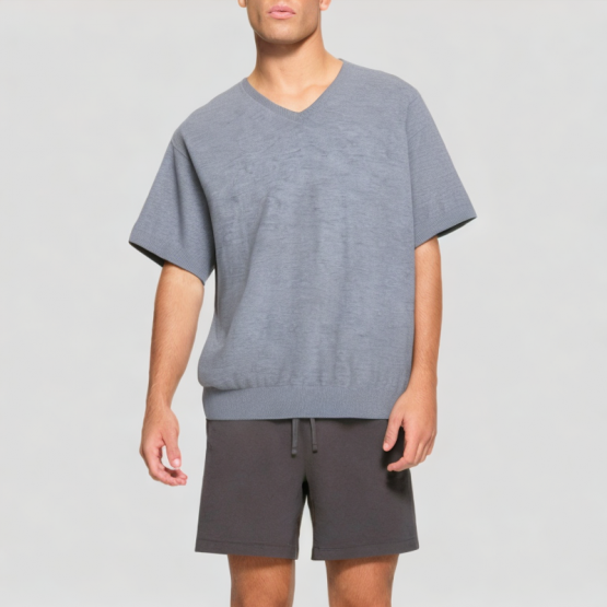 Knitted V Neck Men's Short Sleeves