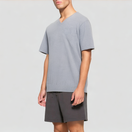 Knitted V Neck Men's Short Sleeves