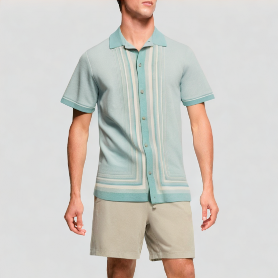 Contrast Stripe Lapel Short Sleeves