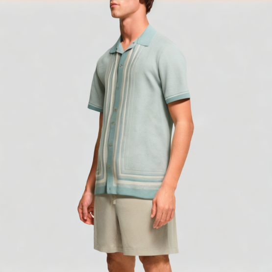 Contrast Stripe Lapel Short Sleeves
