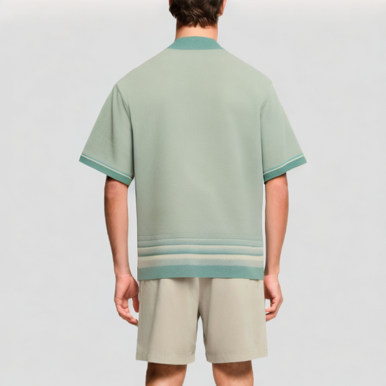 Contrast Stripe Lapel Short Sleeves