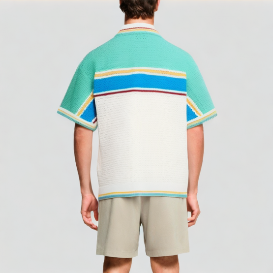 Contrast Color Knitted Mesh Short Sleeves