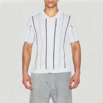 Versatile Knitted Striped Short Sleeved Shirt