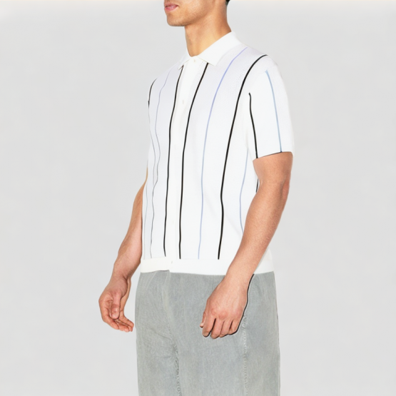 Versatile Knitted Striped Short Sleeved Shirt