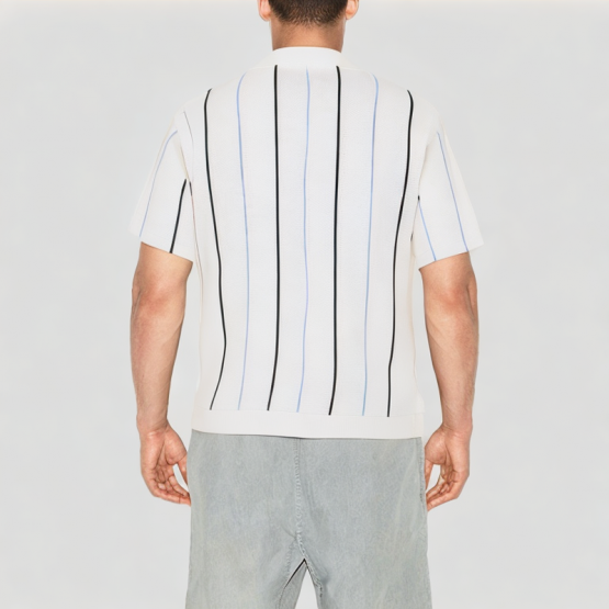 Versatile Knitted Striped Short Sleeved Shirt