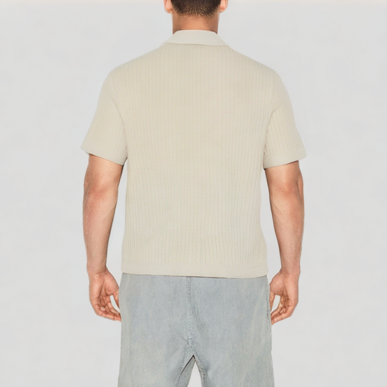 White Knitted Lapel Short Sleeves