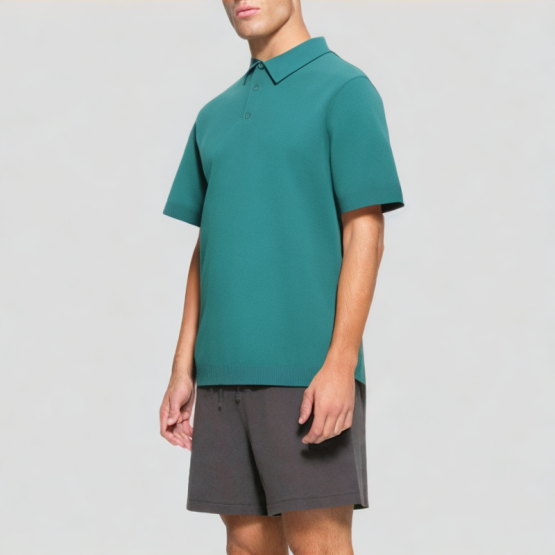 Blended Yarn Knitted Polo Short Sleeves