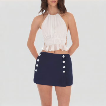 Contrast Button A Line Skirt