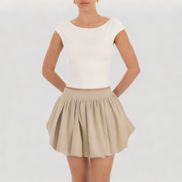 Solid Color Pleated Short Skirt