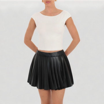 Black Pu Pleated Skirt