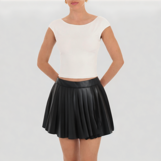 Black Pu Pleated Skirt