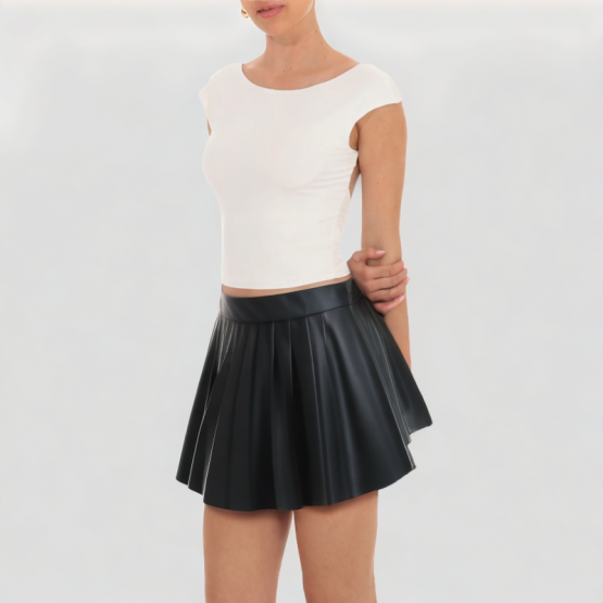 Black Pu Pleated Skirt