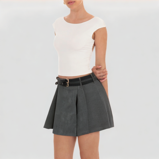 Retro Wide Pleated Short Skirt