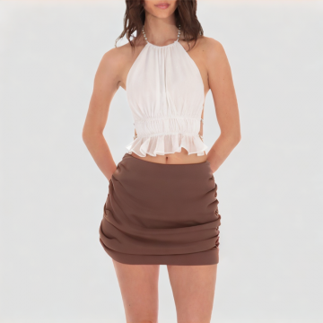 Brown High Waist Stretch Skirt