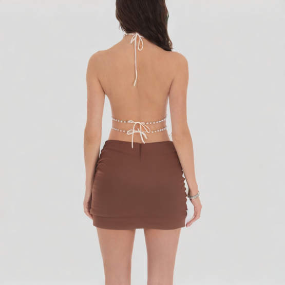 Brown High Waist Stretch Skirt