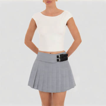 High Waisted Plaid Wide Pleated Short Skirt