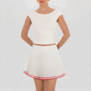 Contrasting Color Small Pleated Pleated Skirt
