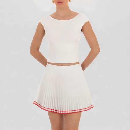 Contrasting Color Small Pleated Pleated Skirt