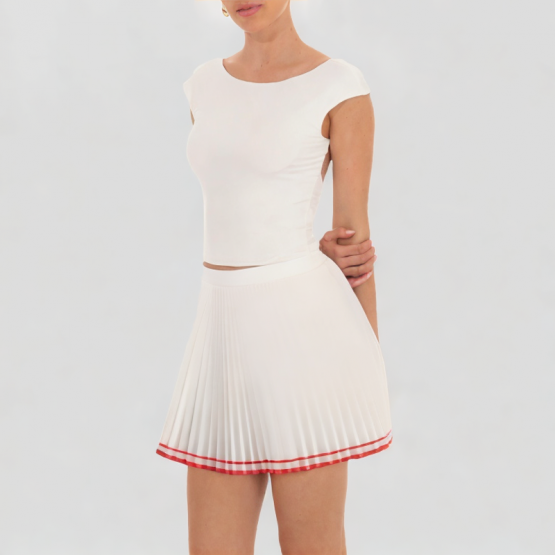 Contrasting Color Small Pleated Pleated Skirt