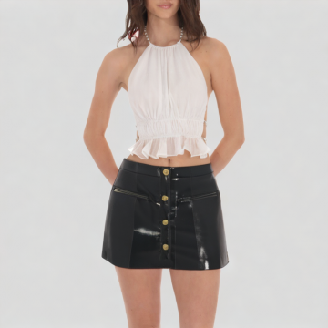 Faux Leather Temperament A-Line Skirt 