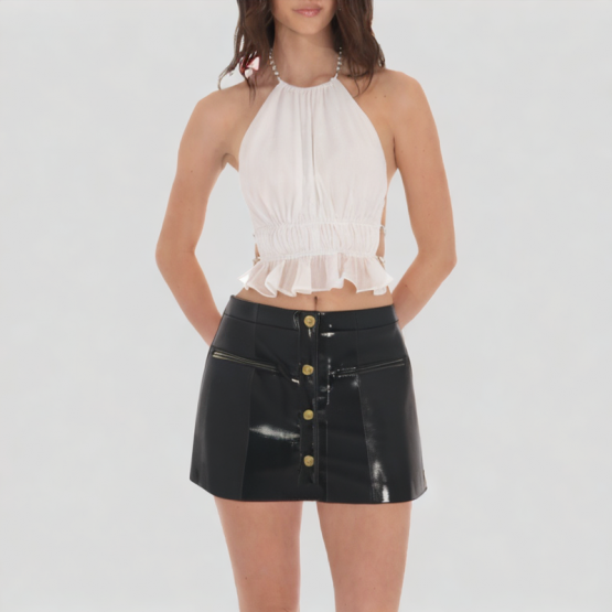Faux Leather Temperament A-Line Skirt 