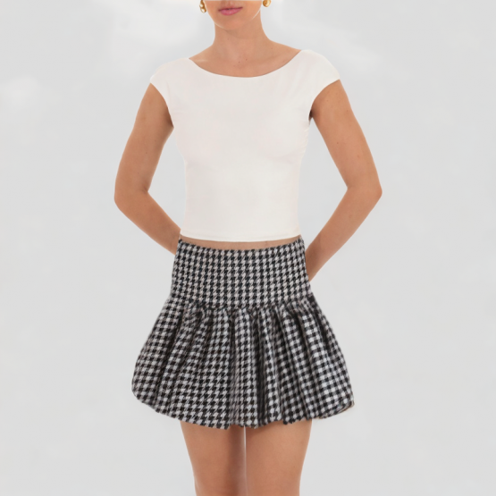 Houndstooth Temperament Short Skirt