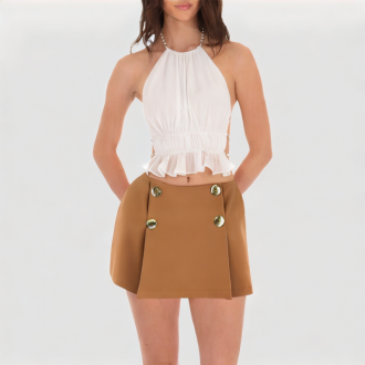 Button Mid Waist A Line Skirt