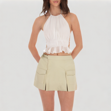 Metal Buckle Wide Pleated Workwear Skirt