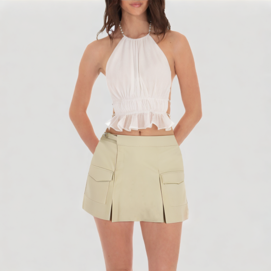 Metal Buckle Wide Pleated Workwear Skirt