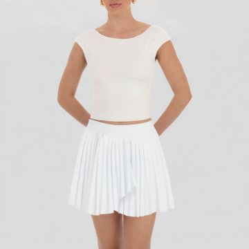 White Irregular Pleated Short Skirt