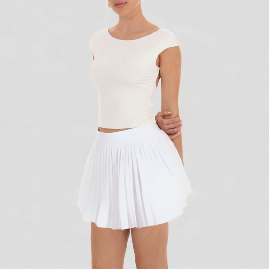 White Irregular Pleated Short Skirt