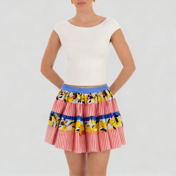 Mid Waist Lemon Print Short Skirt
