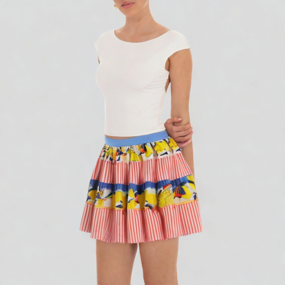 Mid Waist Lemon Print Short Skirt