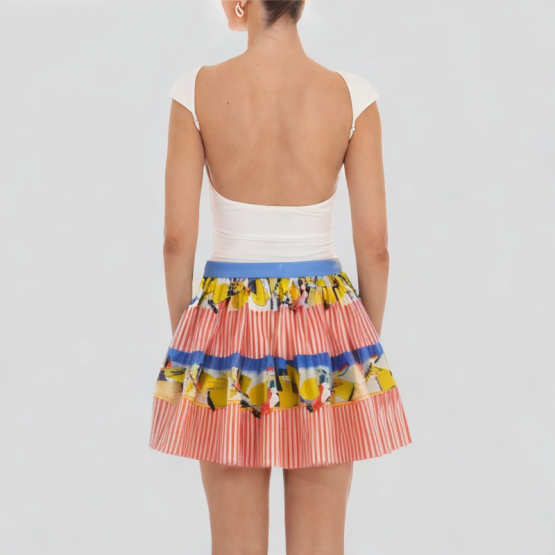 Mid Waist Lemon Print Short Skirt