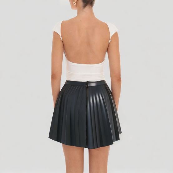 Black Pu Pleated Skirt