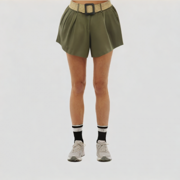 Green Casual Wide Leg Shorts