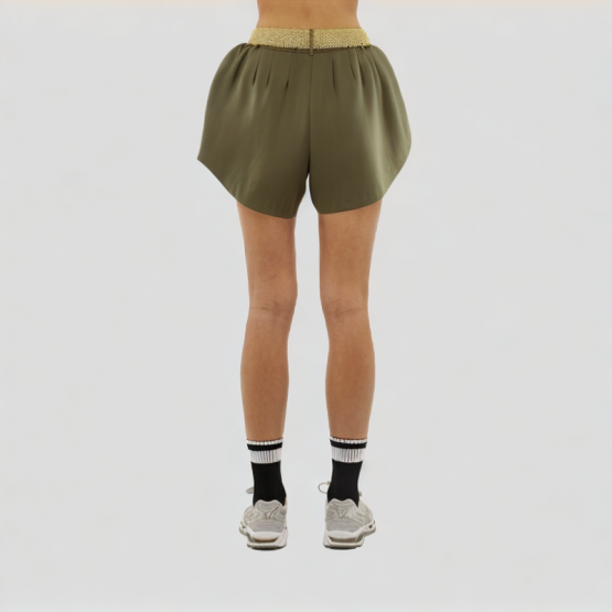 Green Casual Wide Leg Shorts