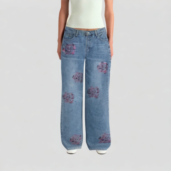 Rhinestone Flower Jeans