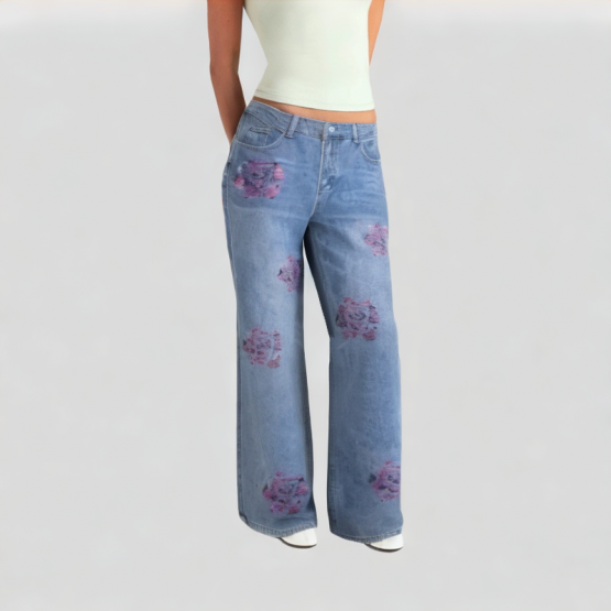Rhinestone Flower Jeans