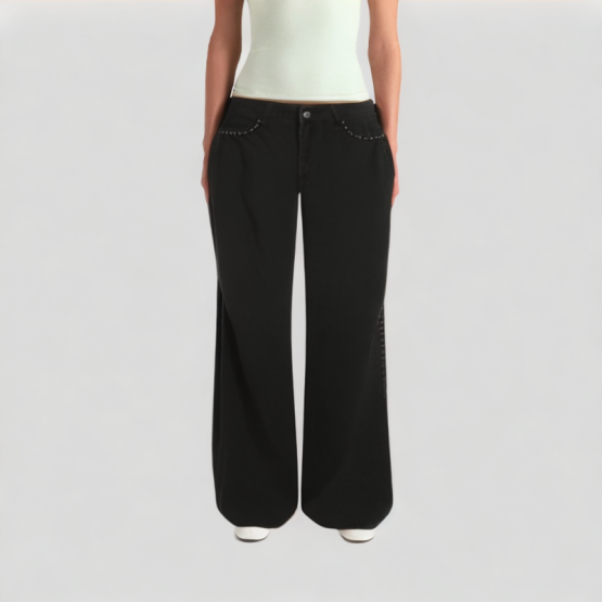 Black Rivet Decorated Jeans