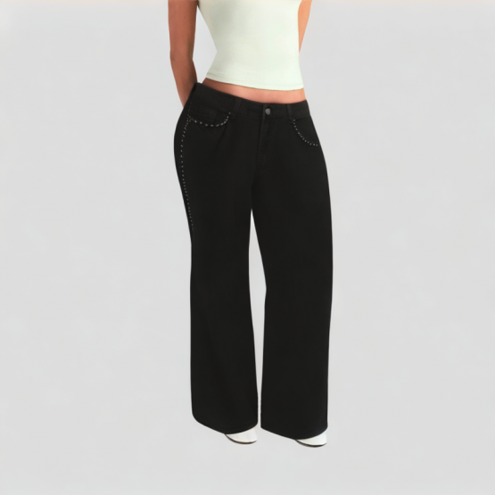 Black Rivet Decorated Jeans