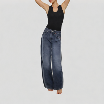 Mid Rise Straight Patchwork Jeans