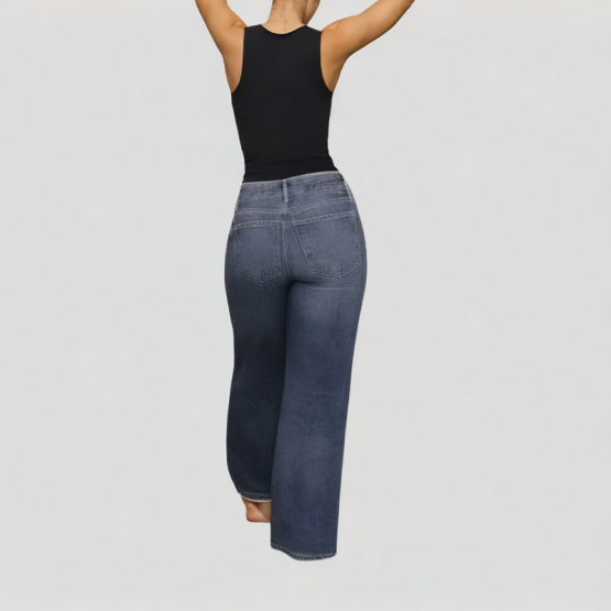 Mid Rise Straight Patchwork Jeans