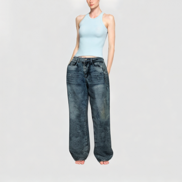 Retro Straight Leg Ripped Jeans