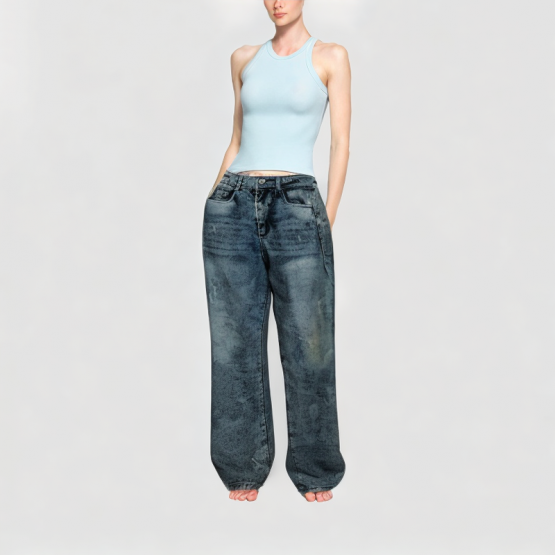 Retro Straight Leg Ripped Jeans