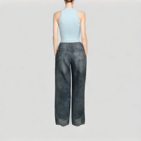 Retro Straight Leg Ripped Jeans