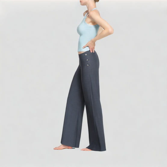 Indigo Button Decorated Wide Leg Jeans